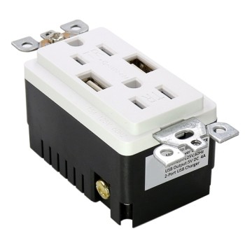 15 Amp USB Wall Outlet, Electrical Receptacle 15 Amp USB Wall Outlet, Electrical Receptacle