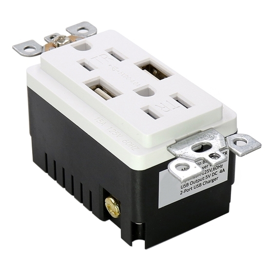 15 Amp USB Wall Outlet, Electrical Receptacle 15 Amp USB Wall Outlet, Electrical Receptacle