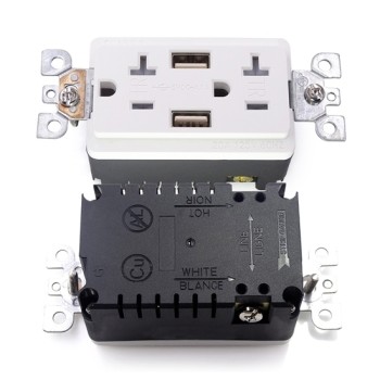 20 Amp USB Wall Outlet, Electrical Receptacle 20 Amp USB Wall Outlet, Electrical Receptacle