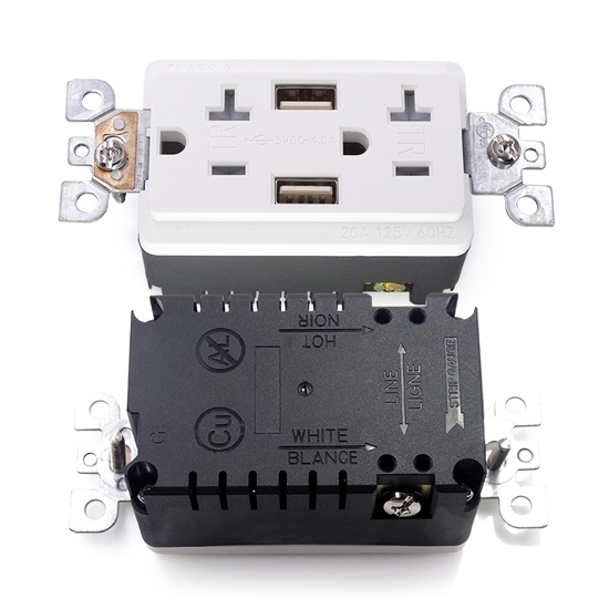 20 Amp USB Wall Outlet, Electrical Receptacle 20 Amp USB Wall Outlet, Electrical Receptacle