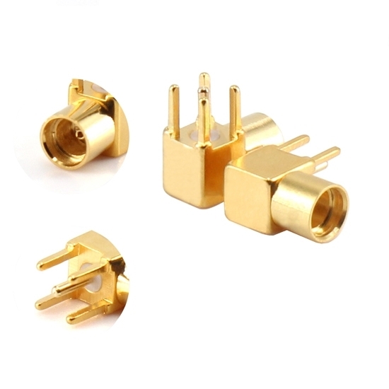 MMCX Female Right Angle RF Coaxial Connector, PCB Mount MMCX Female Right Angle RF Coaxial Connector, PCB Mount