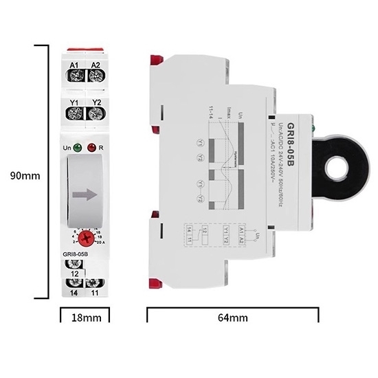 Current Monitoring Relay, 2-20A Adjustable, AC/DC24V-240V Current Monitoring Relay, 2-20A Adjustable, AC/DC24V-240V