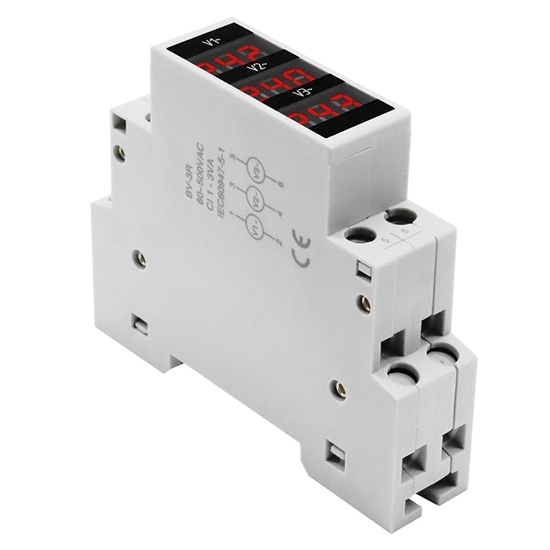 Three Phase AC Modular Voltmeter, Din Rail Mount Three Phase AC Modular Voltmeter, Din Rail Mount