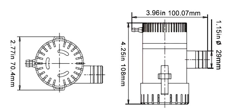 1100 gph bilge pump dimension