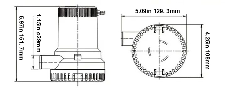 1500 gph bilge pump dimension