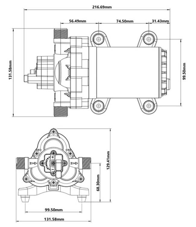 24V DC diaphragm water pump dimension