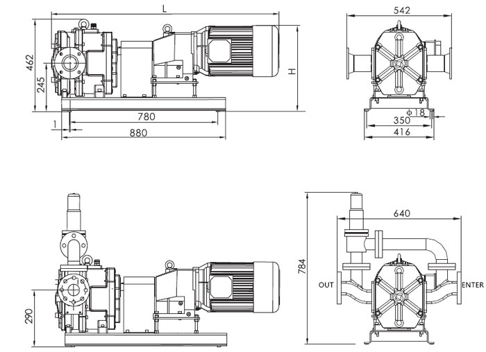 3 kW lobe pump installation dimensions