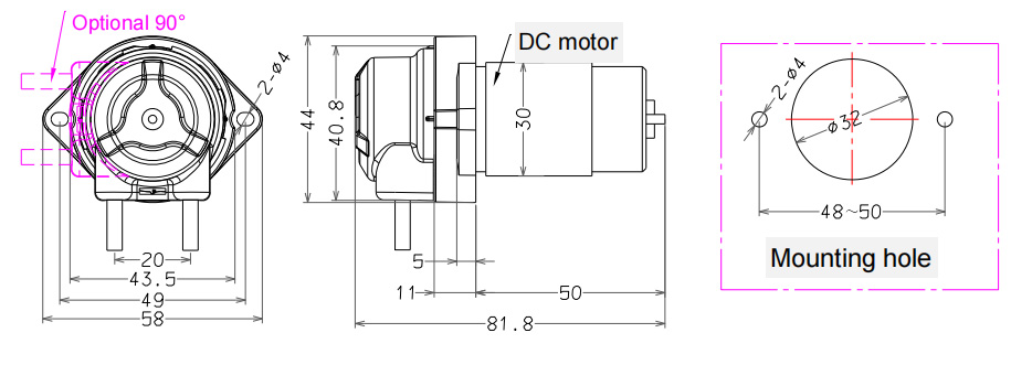 Peristaltic pump 293 kc zl dimension